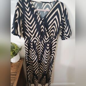 Elegant Black and Cream Chevron Dress